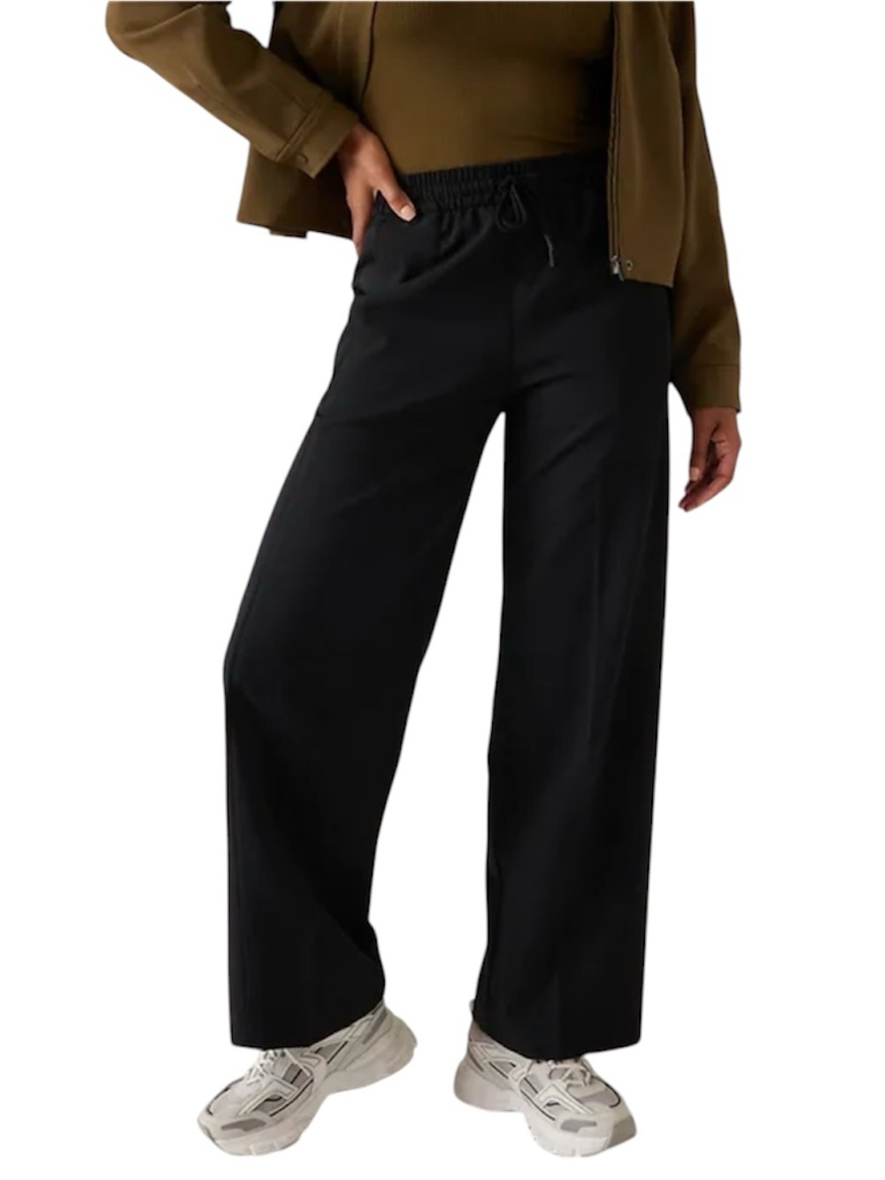 Athleta Stride Pant Women’s Size M Black Wide Leg Trouser Quick Dry Travel NWT